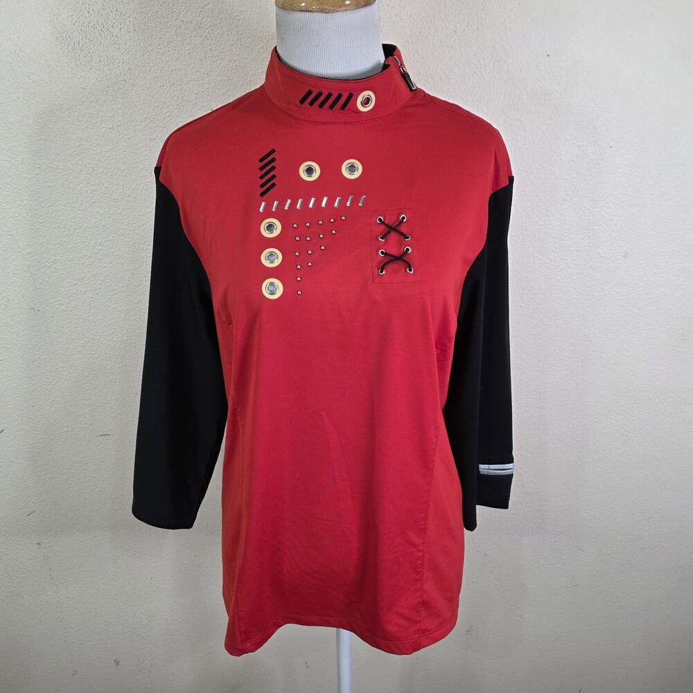 Jamie Sadock Women's Abstract 3/4 Sleeve Stretch Golf Shirt Size Medium Red